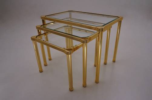 Orsenigo nesting tables, gold gilt & bevelled glass, 1980`s ca, Italian